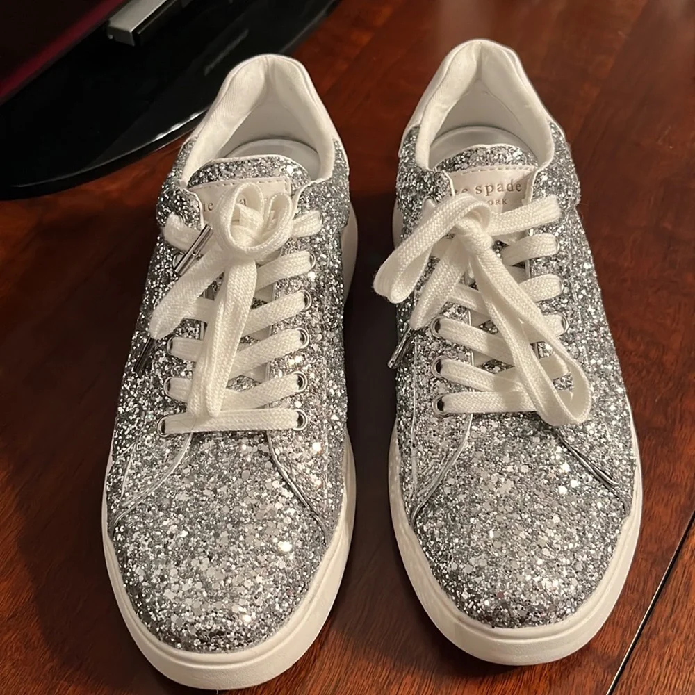 Kate Spade New York Lift Glitter Sneaker Silver Size 7